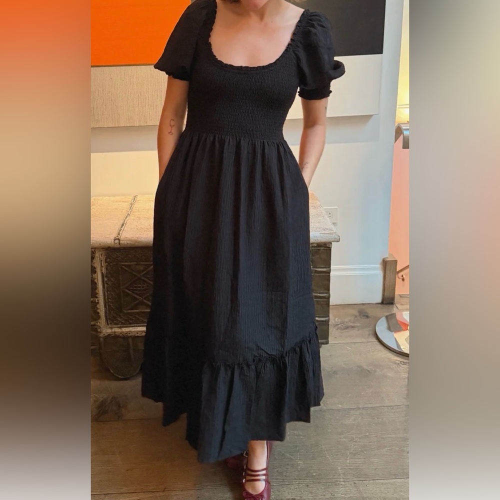 Hill House The Louisa Nap Dress Tonal Black Seersucker